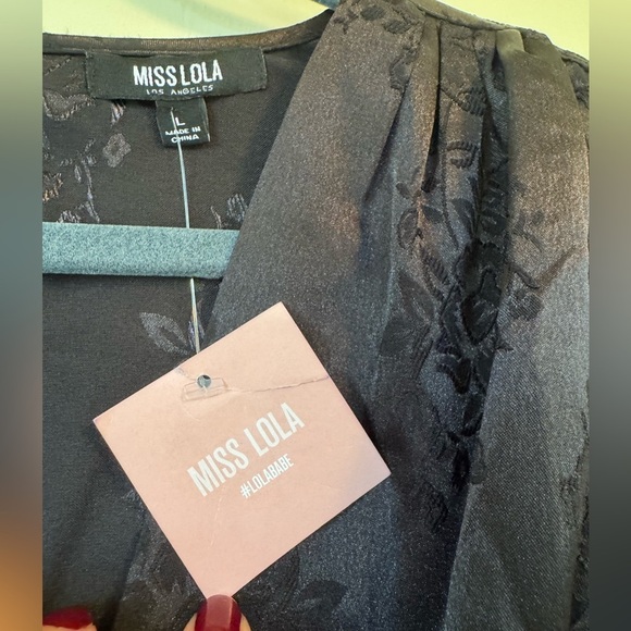 Miss Lola Black Jacquard Mini Dress - Size L - Picture 4 of 5